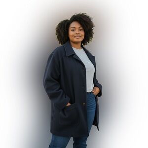 Susie Tompkins Black Women's Midweight Coat - Classic Button Front L